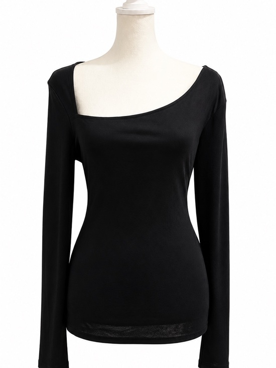 H&M Tops - H&M Black Asymmetric Neck Long-Sleeve Top